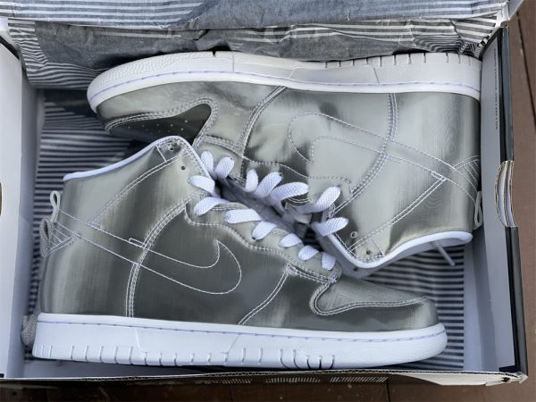 Clot x Nike Dunk High Metallic Silver in box