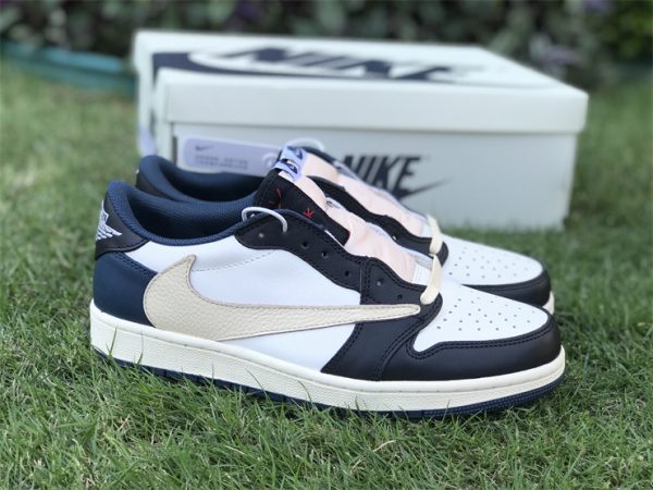 Jordan 1 Low Fragment x Travis Scott White Midnight Navy shoes