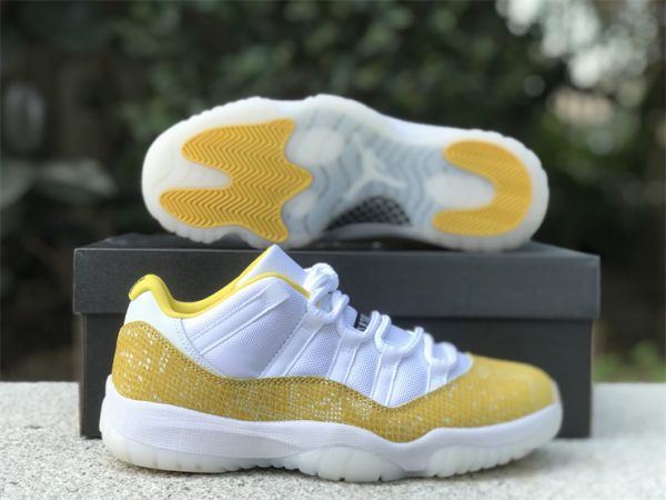 mens Air Jordan 11 Low White Yellow Snakeskin